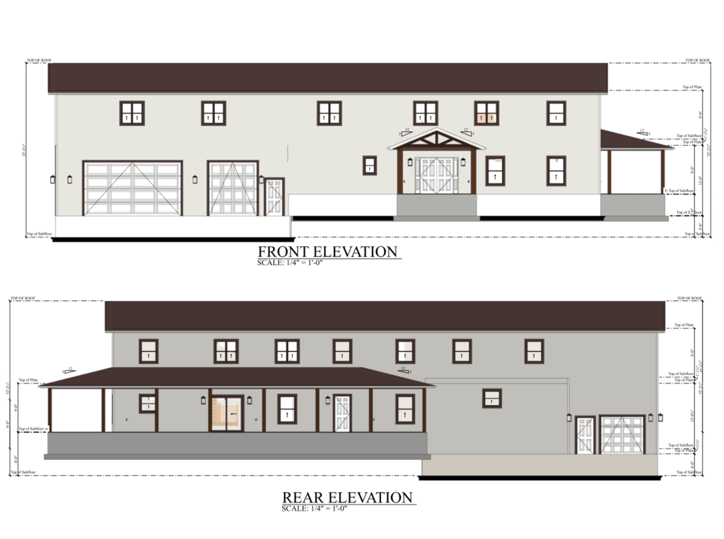 PL-69200 Darwin Barndominium Front & rear Elevation