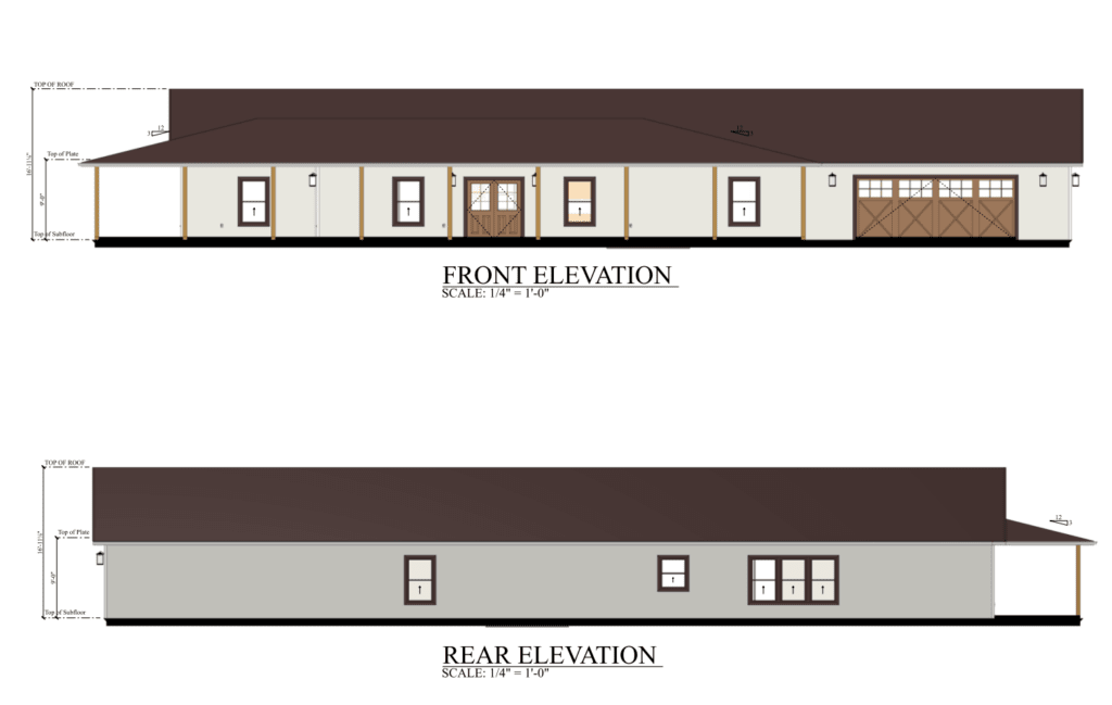PL-69202 Marcell Barndominium Front & Rear Elevation