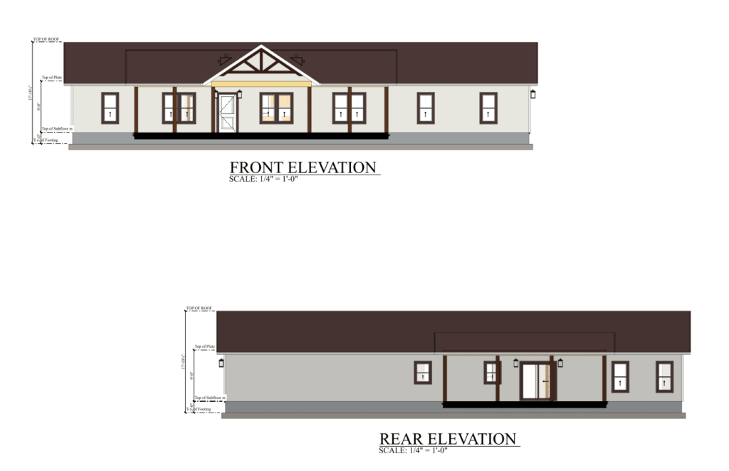 PL-71002 Riley Barndominium Front and Rear Elevation