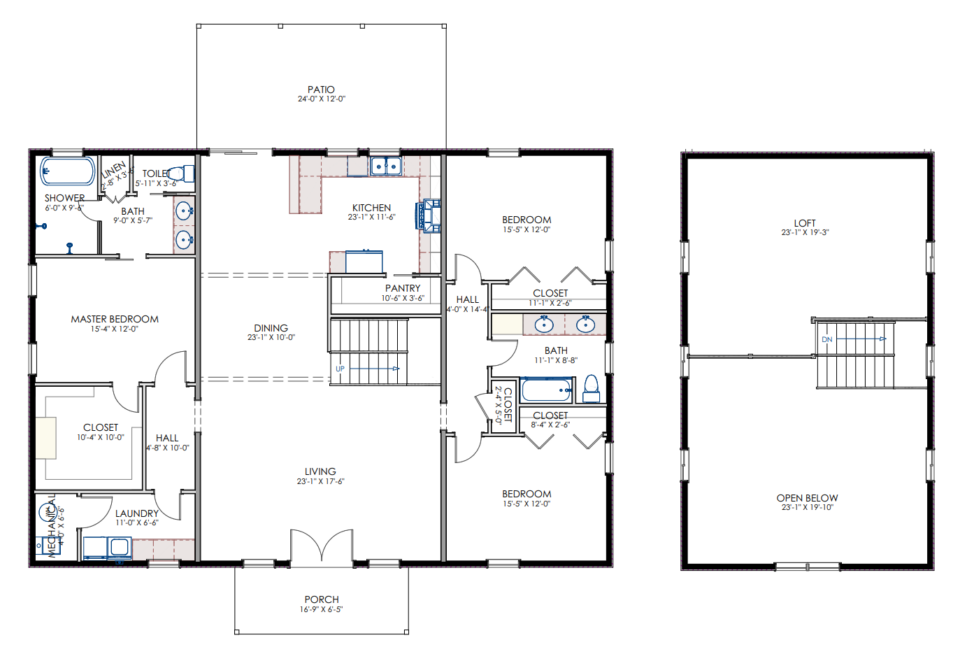 3 Bedroom Open Concept Barndominium Plans