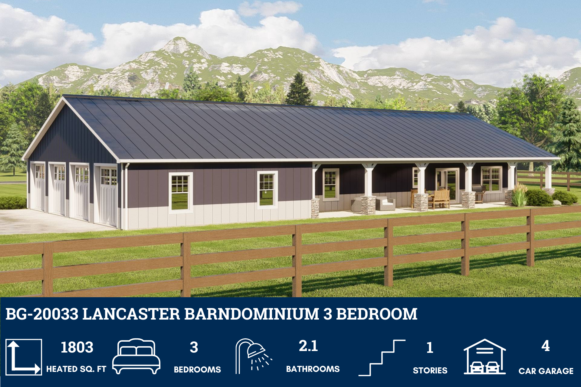 BG-20033 Lancaster Barndominium House Plan - Barndominium Life